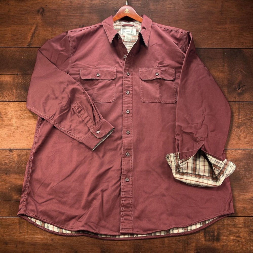 Vintage L.L.Bean Mens Flannel Lined Twill Shirt XL Tall Traditional Fit Burgundy